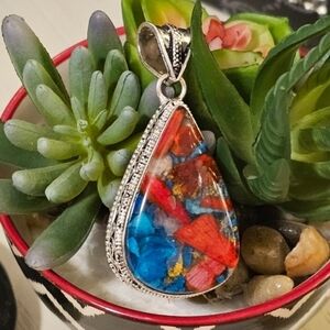 Spiny Oyster Turquoise 2" Pendant - luck, peace, protection